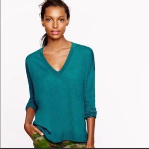 J Crew Merino Wool Boyfriend V-neck Sweater Teal S